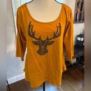 A.T.U.N Golden Deer Graphic Women's Long Sleeve TopSize Medium Made in India